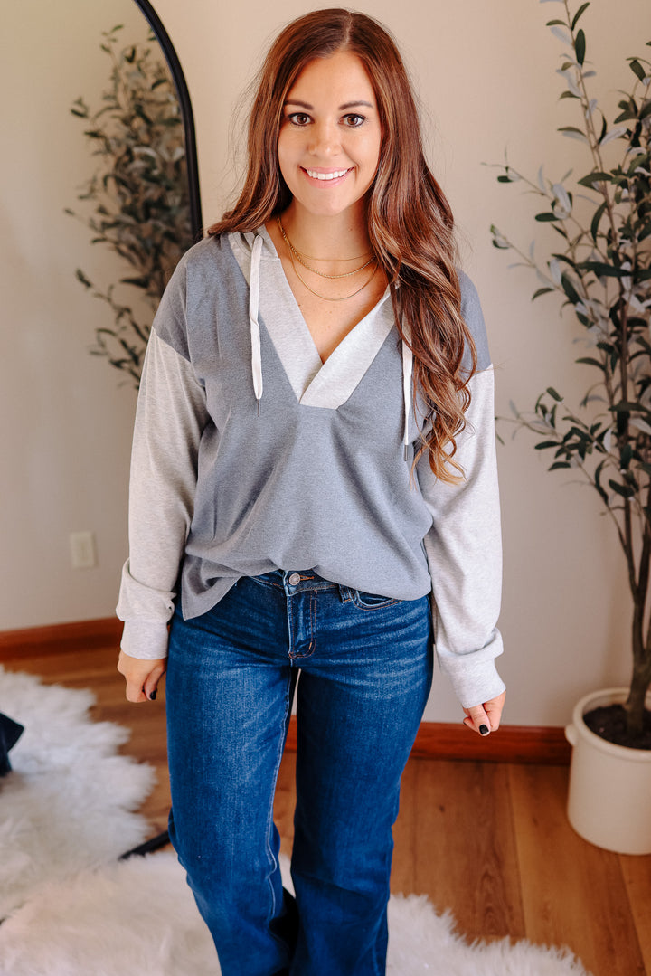 Demi Colorblock Hooded Sweatshirt - Bluegrey