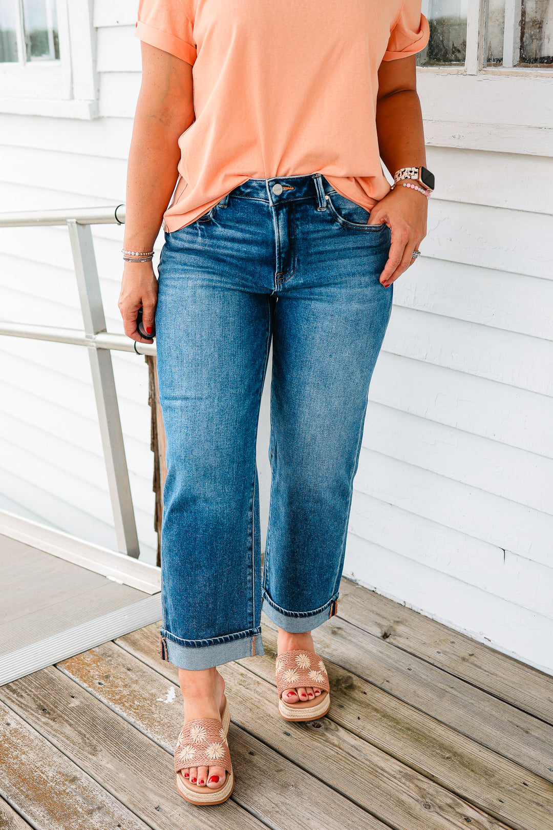 RISEN: Kaydee High Rise Ankle Boyfriend Cuffed Jeans