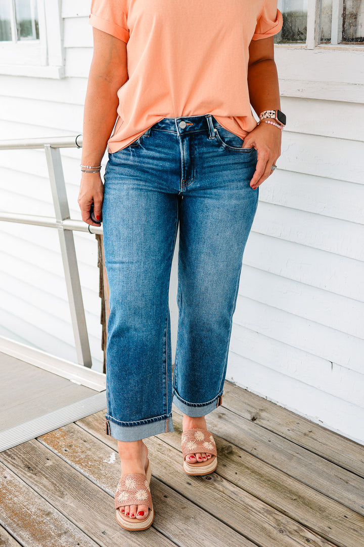 RISEN: Kaydee High Rise Ankle Boyfriend Cuffed Jeans