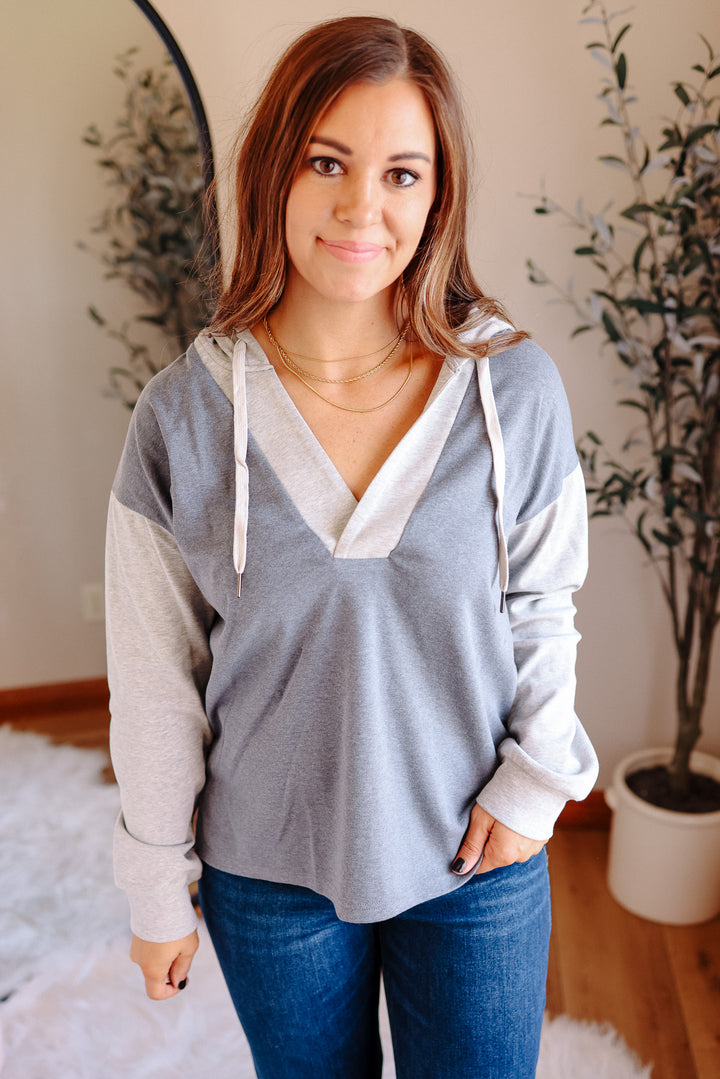 Demi Colorblock Hooded Sweatshirt - Bluegrey