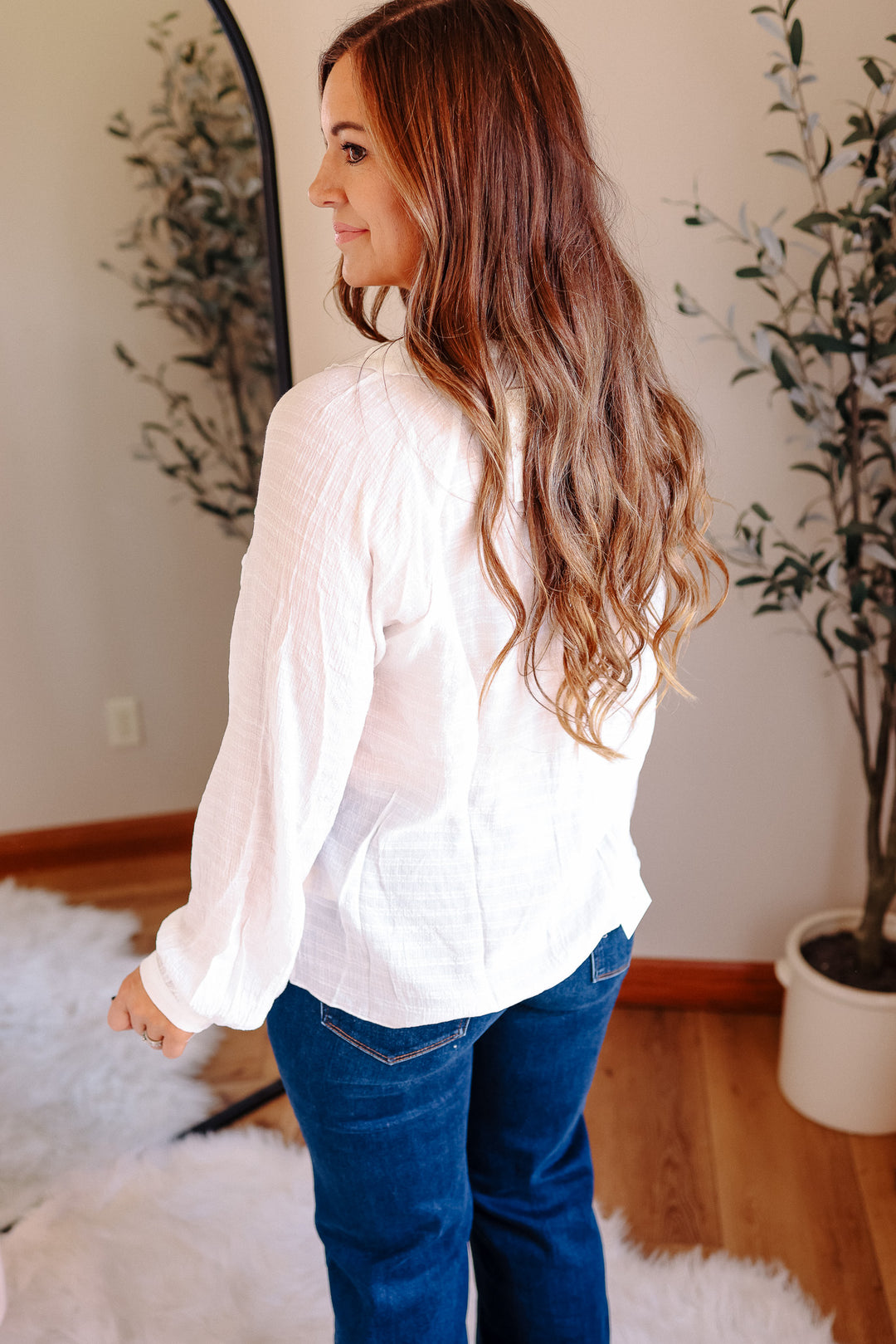 Elena V-Neck Ruffle Blouse - White