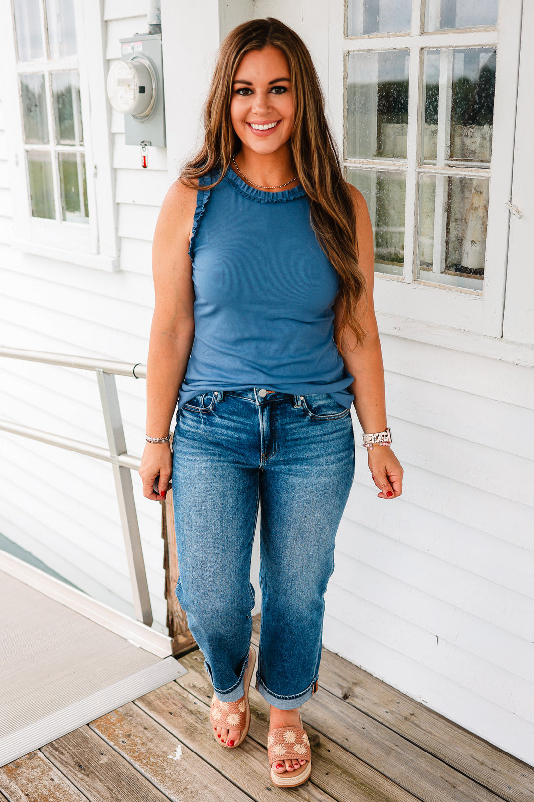 Veda Ruffle Trim Tank - Denim