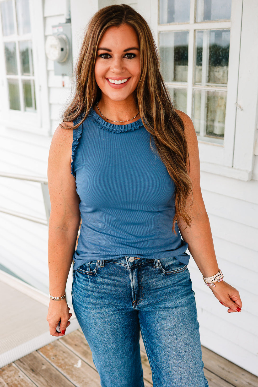 Veda Ruffle Trim Tank - Denim