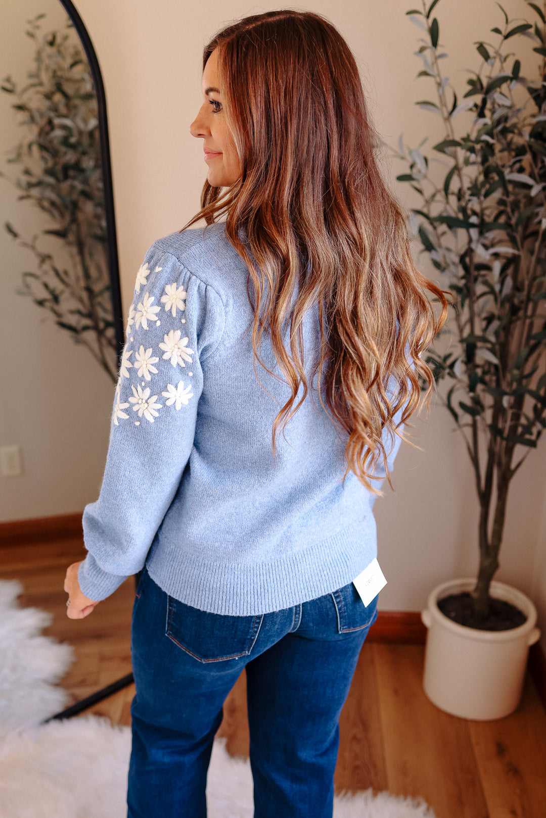 Kali Embroidery Sleeve Sweater - Blue
