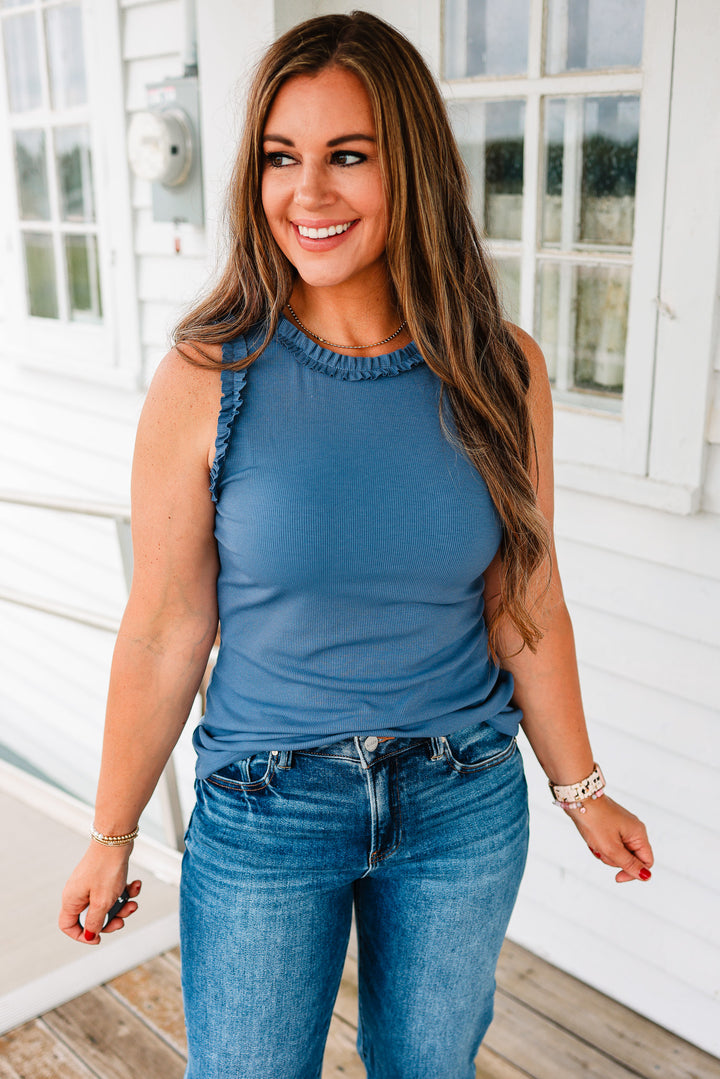 Veda Ruffle Trim Tank - Denim