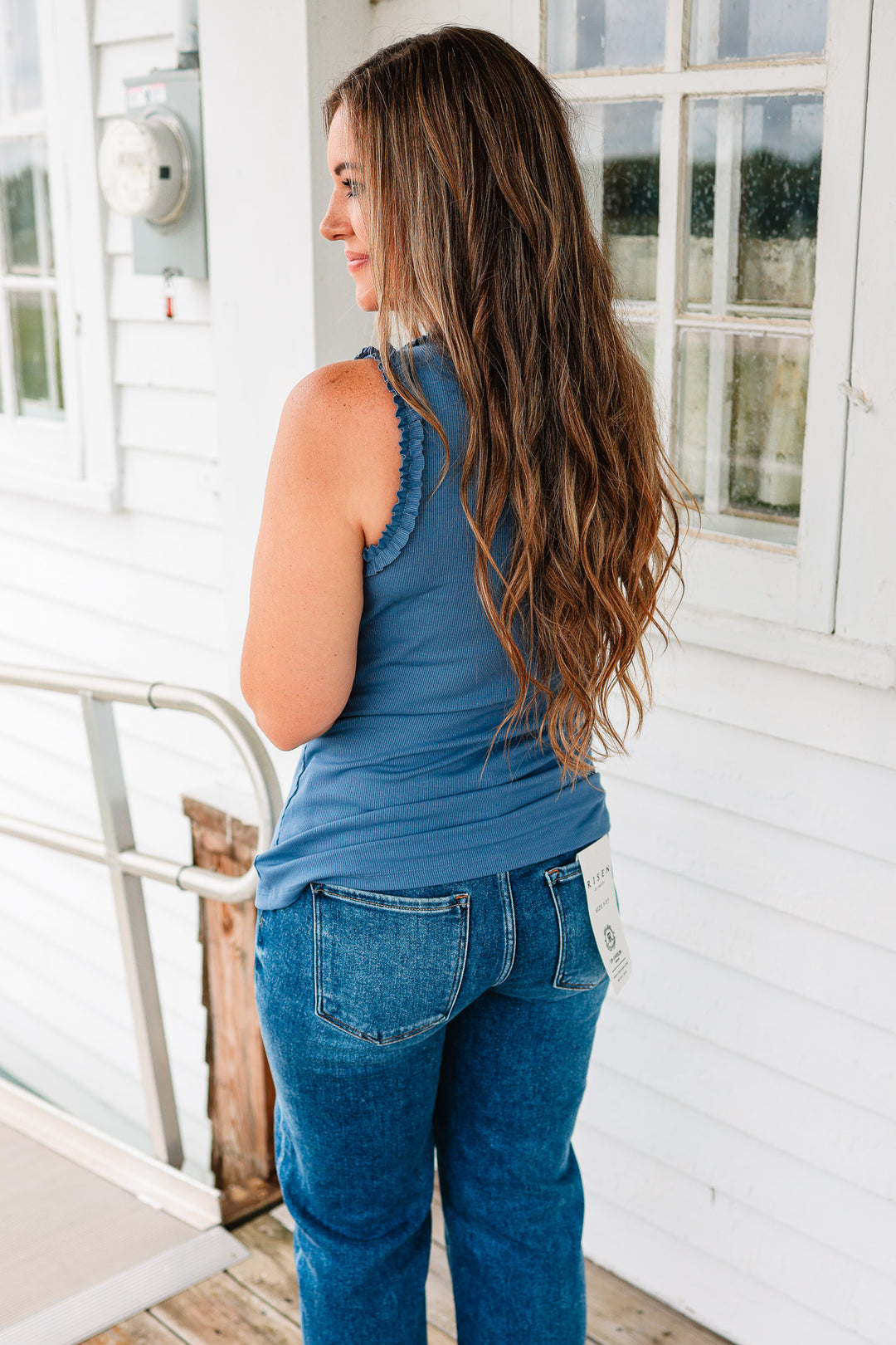 Veda Ruffle Trim Tank - Denim