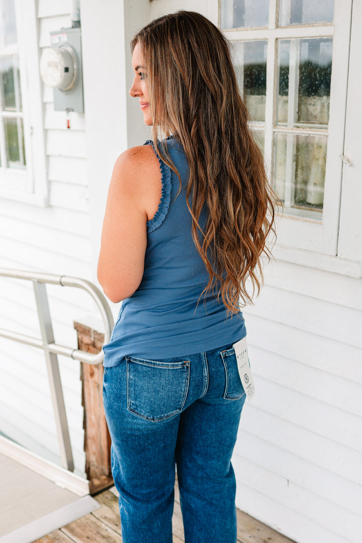 Veda Ruffle Trim Tank - Denim