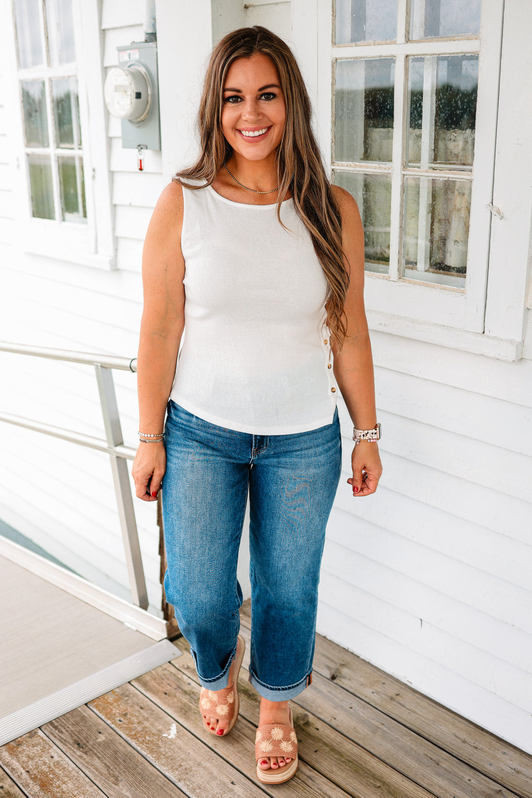 Corinne Asymmetrical Button Tank