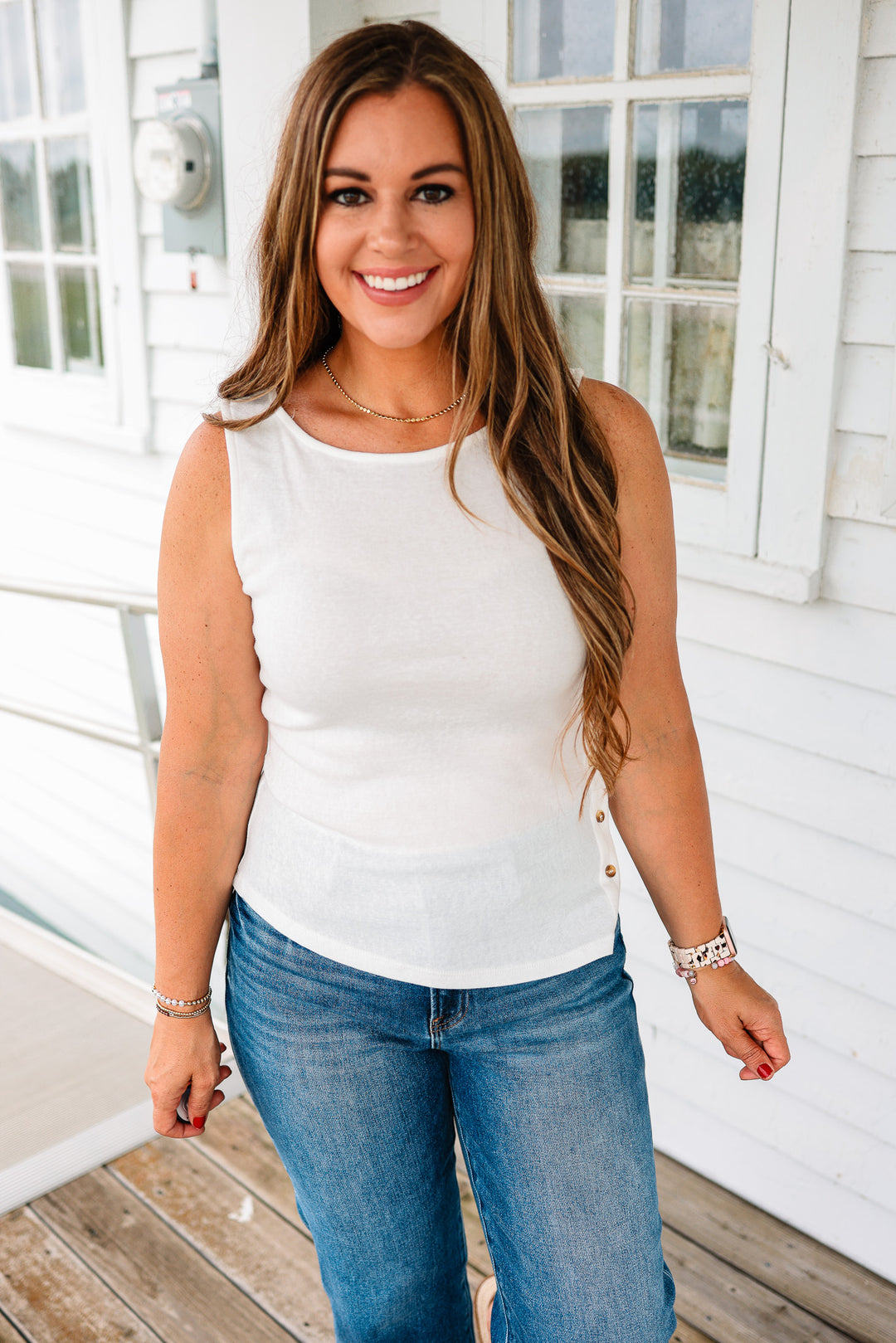 Corinne Asymmetrical Button Tank