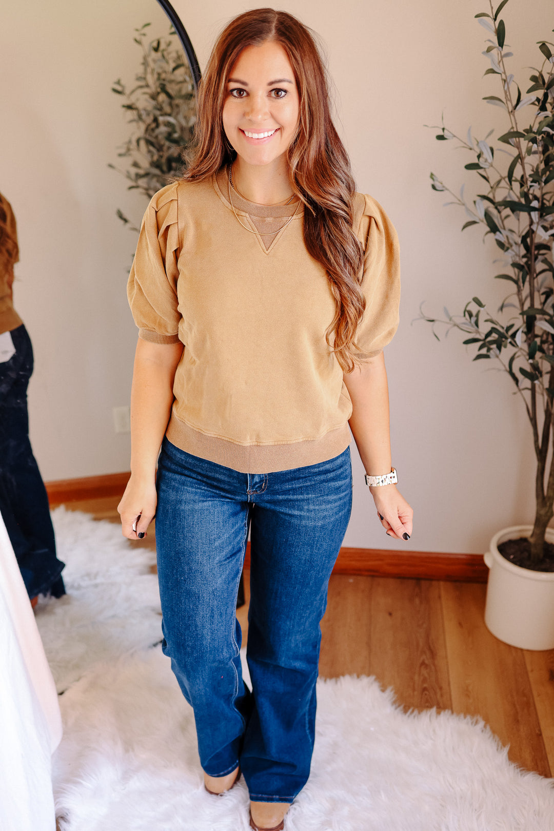 Alma Pleated Sweatshirt Tee - Mustard