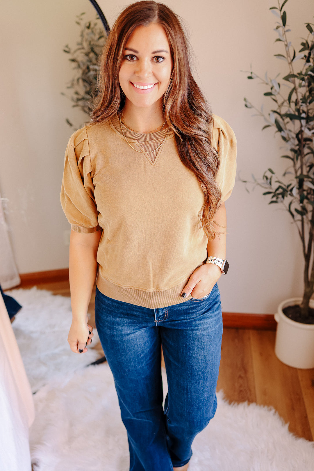 Alma Pleated Sweatshirt Tee - Mustard