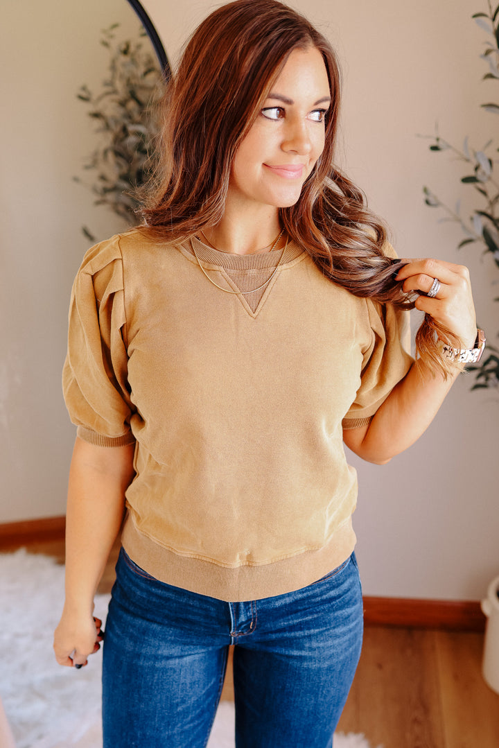 Alma Pleated Sweatshirt Tee - Mustard