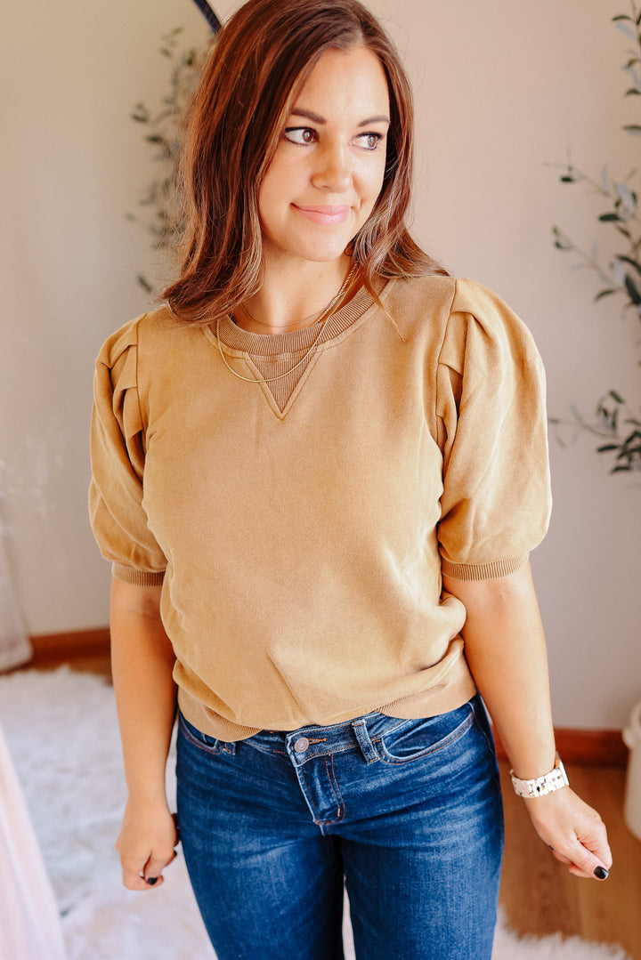 Alma Pleated Sweatshirt Tee - Mustard