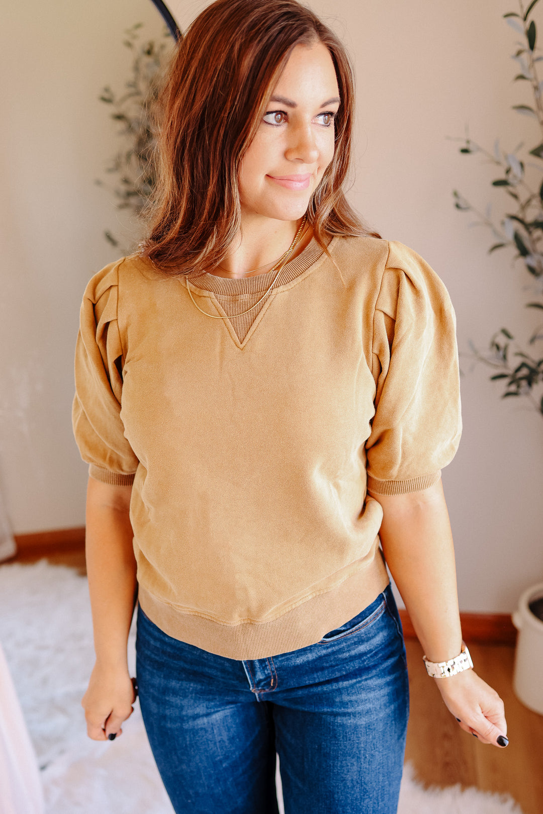 Alma Pleated Sweatshirt Tee - Mustard