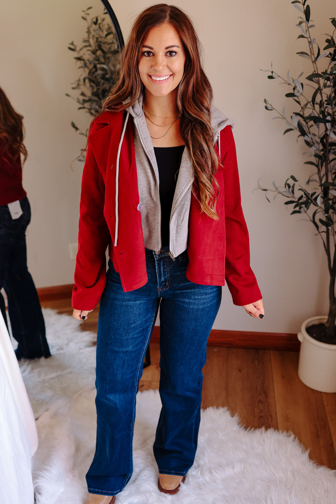 Amelia Hooded Crop Jacket - Crimson Red