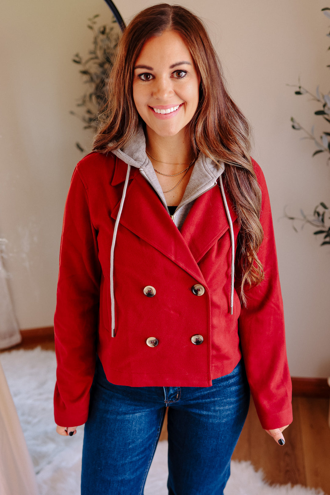 Amelia Hooded Crop Jacket - Crimson Red