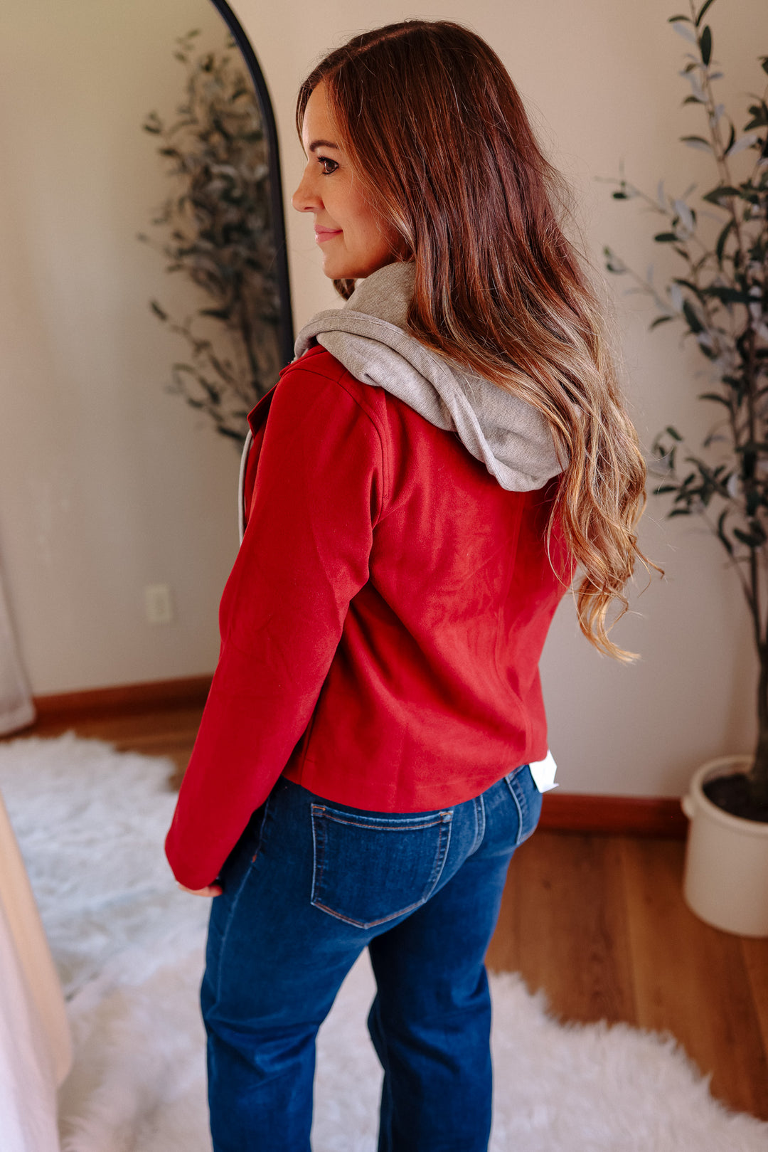 Amelia Hooded Crop Jacket - Crimson Red