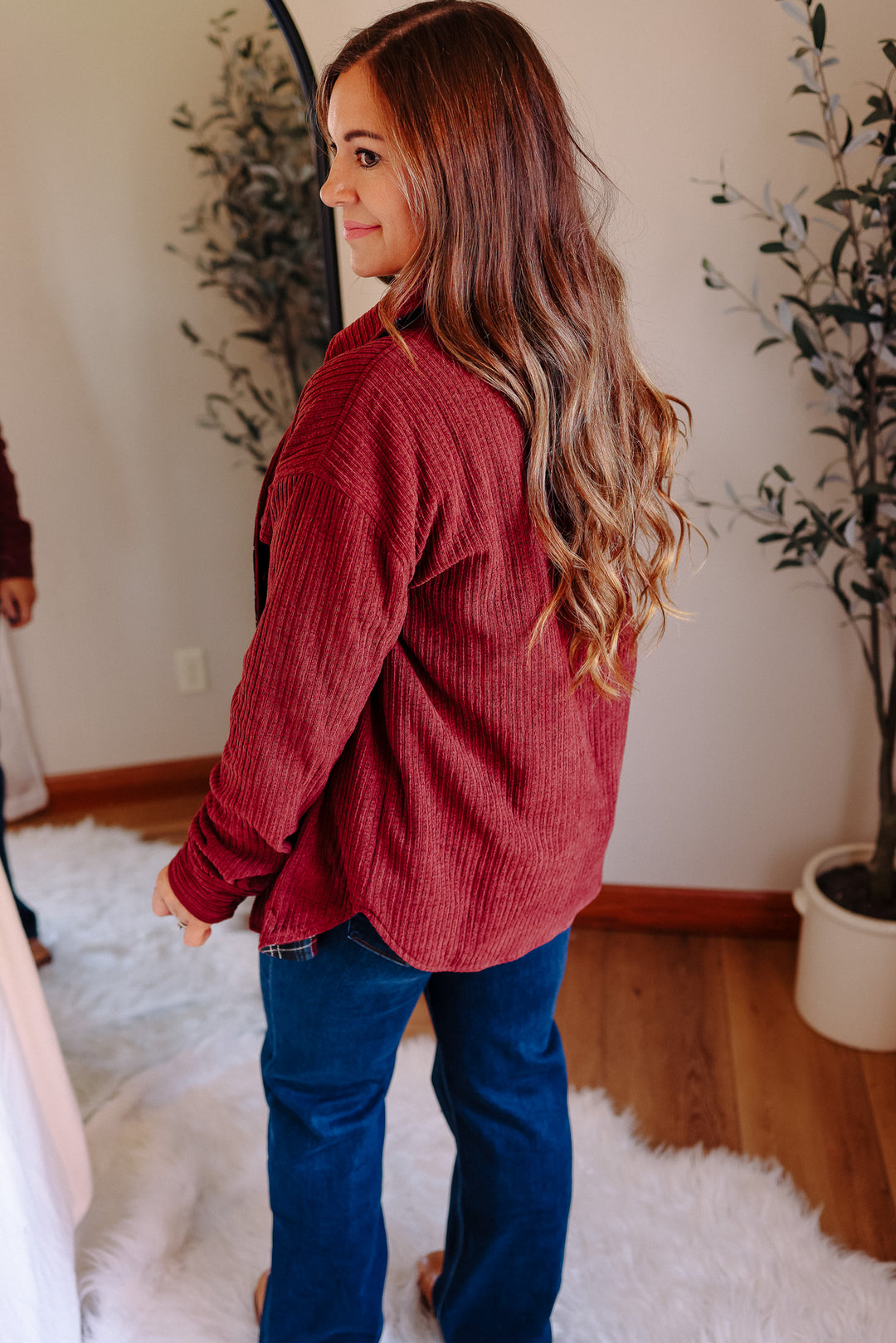 Vailor Reversible Plaid/Corduroy Shacket - Burgundy