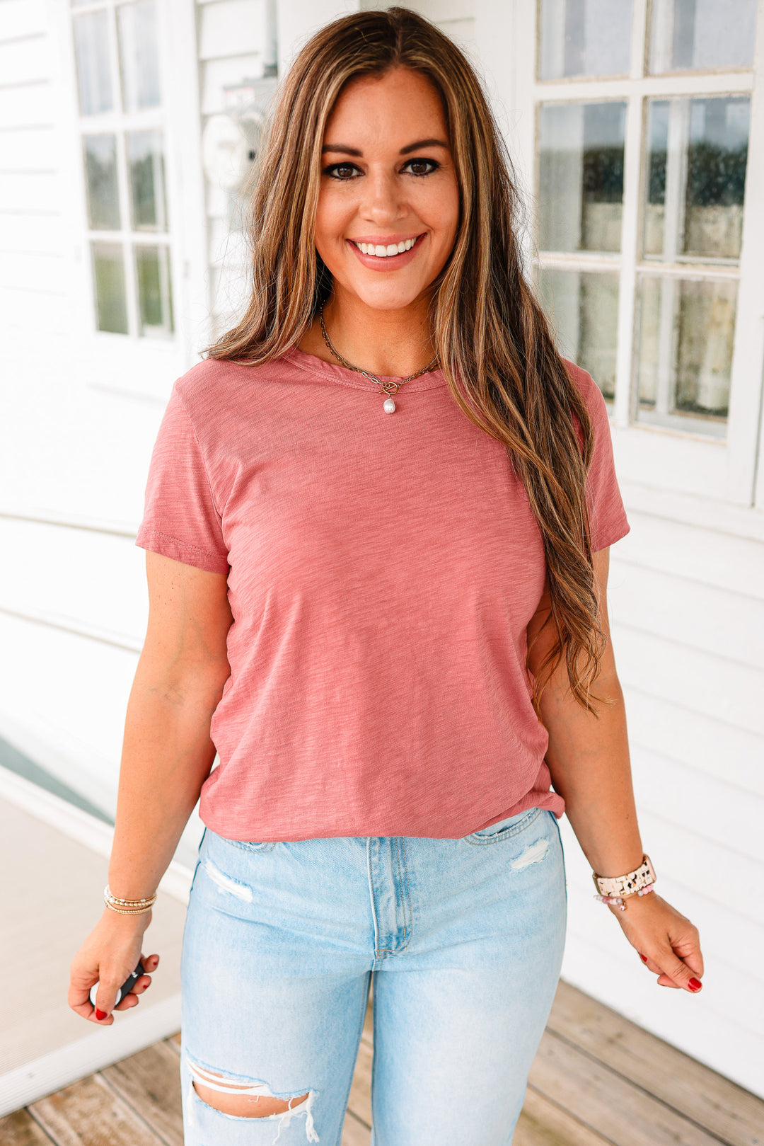Audrey Dyed Cotton Slub Tee - Sangria