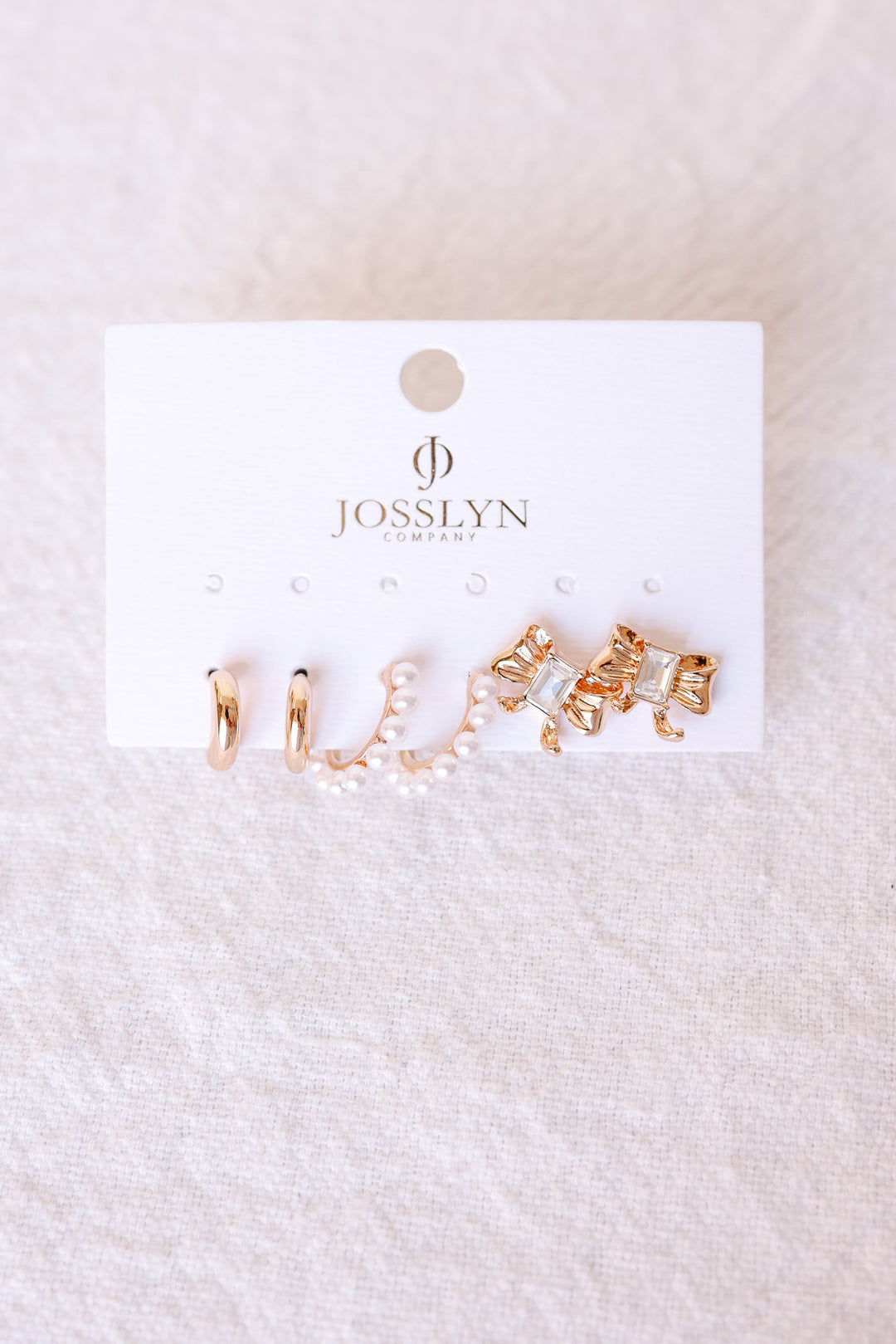 Pearl Embellished Hoops Bow Multi Earrings Set