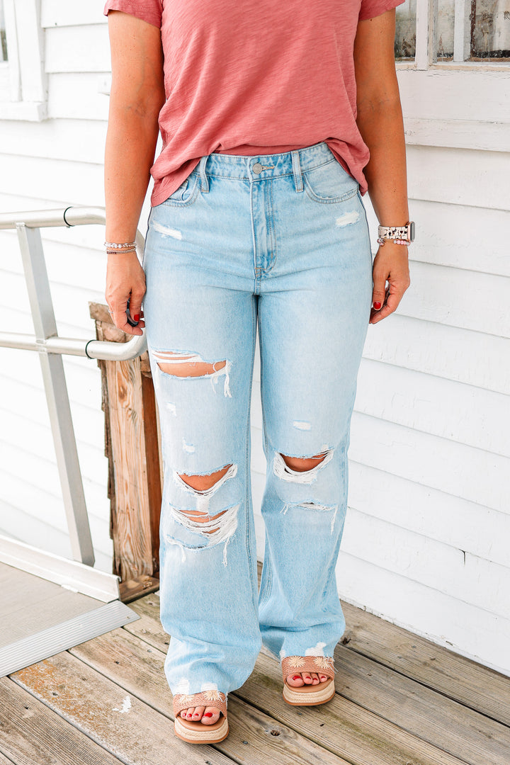 FLYING MONKEY: Vale High Rise Distressed Flare Jeans