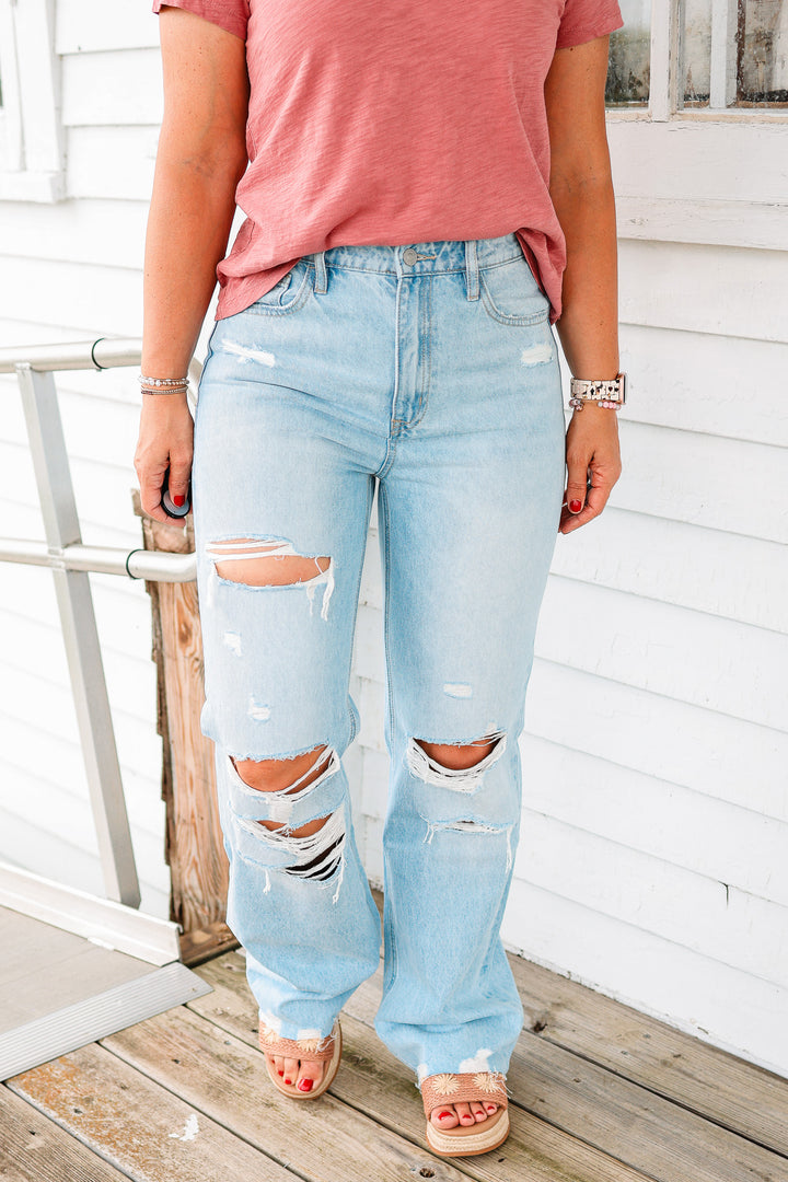 FLYING MONKEY: Vale High Rise Distressed Flare Jeans