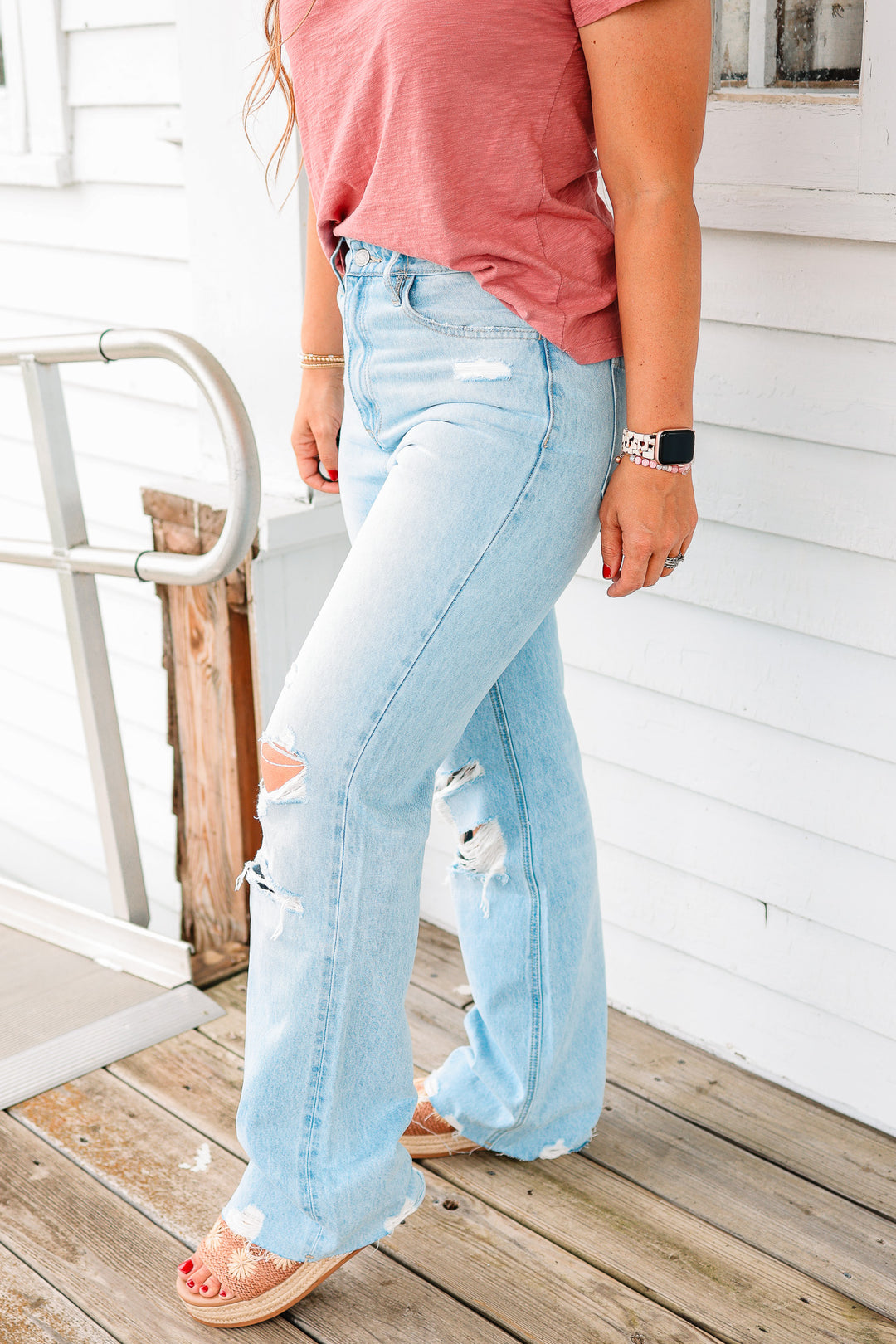 FLYING MONKEY: Vale High Rise Distressed Flare Jeans