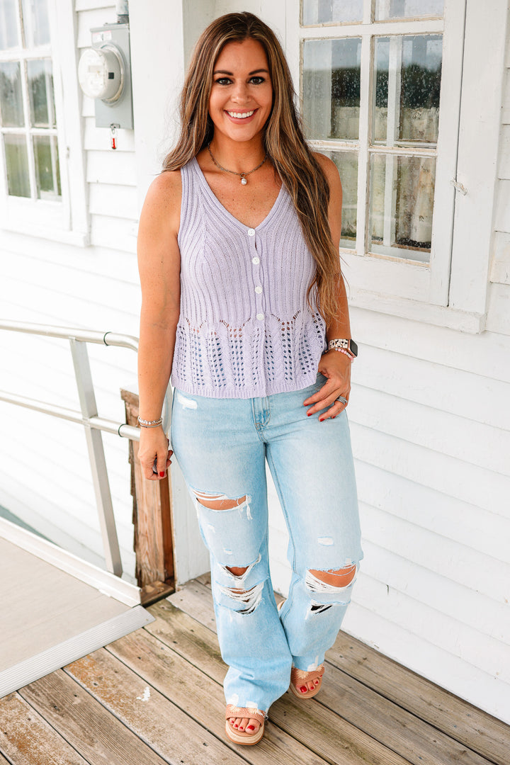 Kallie Stitch Mix Sweater Tank - Lavender