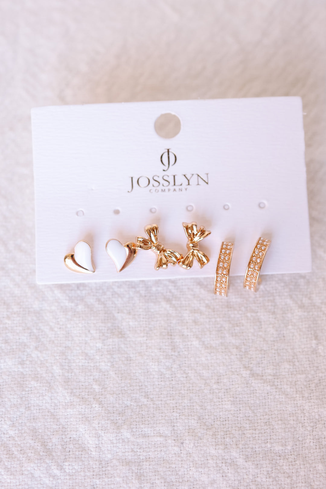 Pearl Huggie Hoop Bow Heart Trio Earrings Set