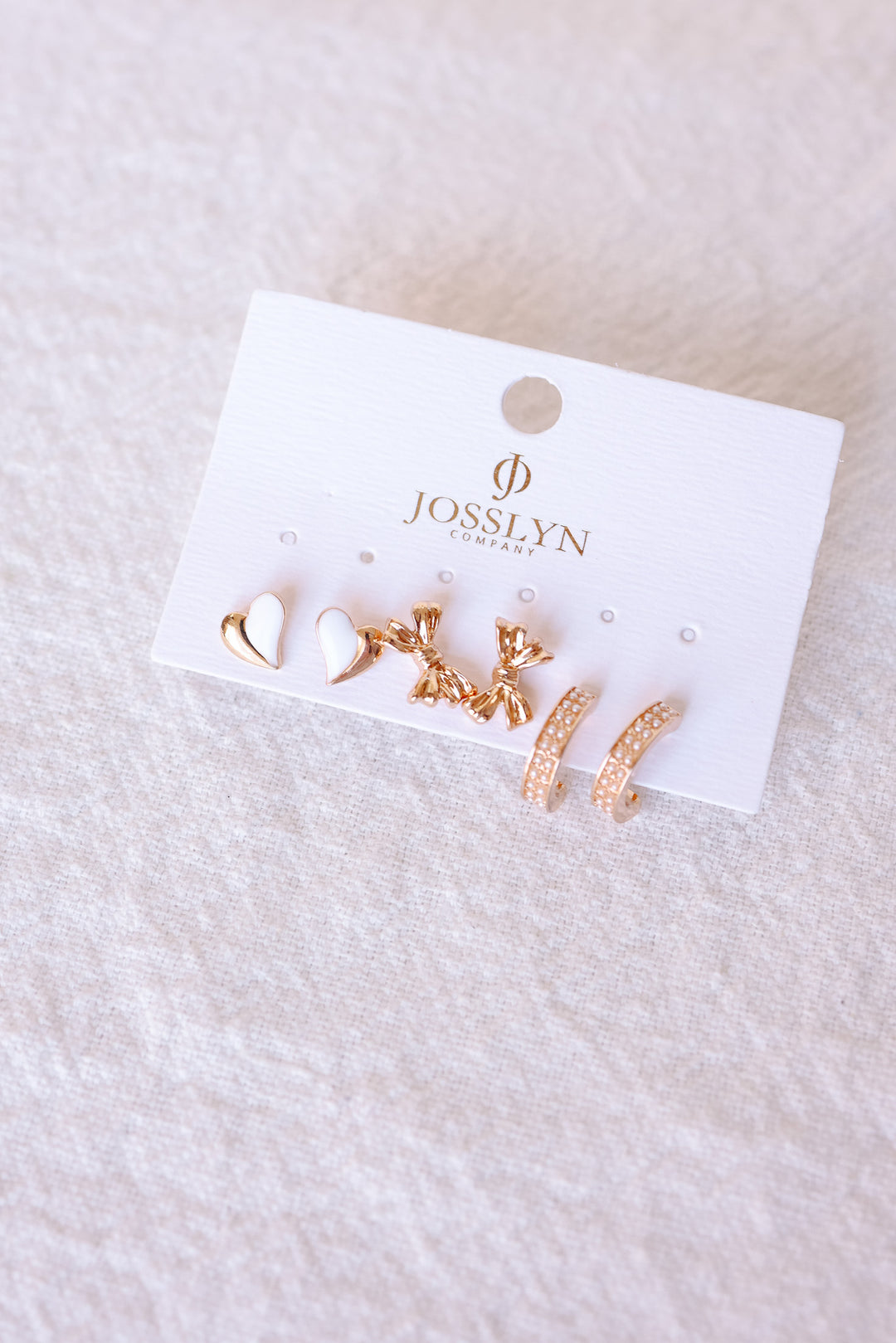 Pearl Huggie Hoop Bow Heart Trio Earrings Set