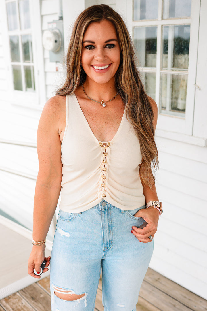 Selah Beaded Tank Top - Ecru