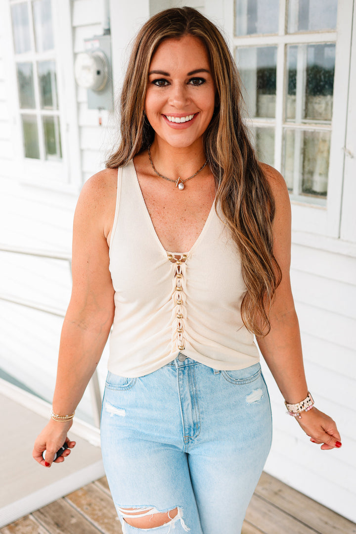 Selah Beaded Tank Top - Ecru