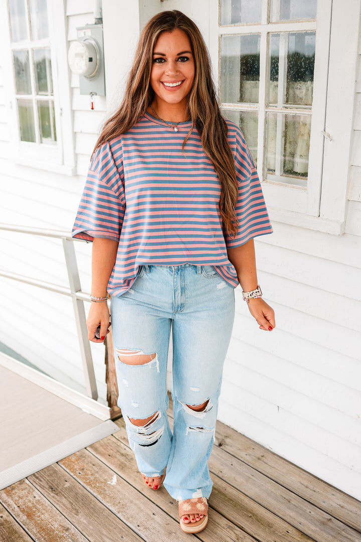 Jack Stripe Boyfriend Tee - Rose
