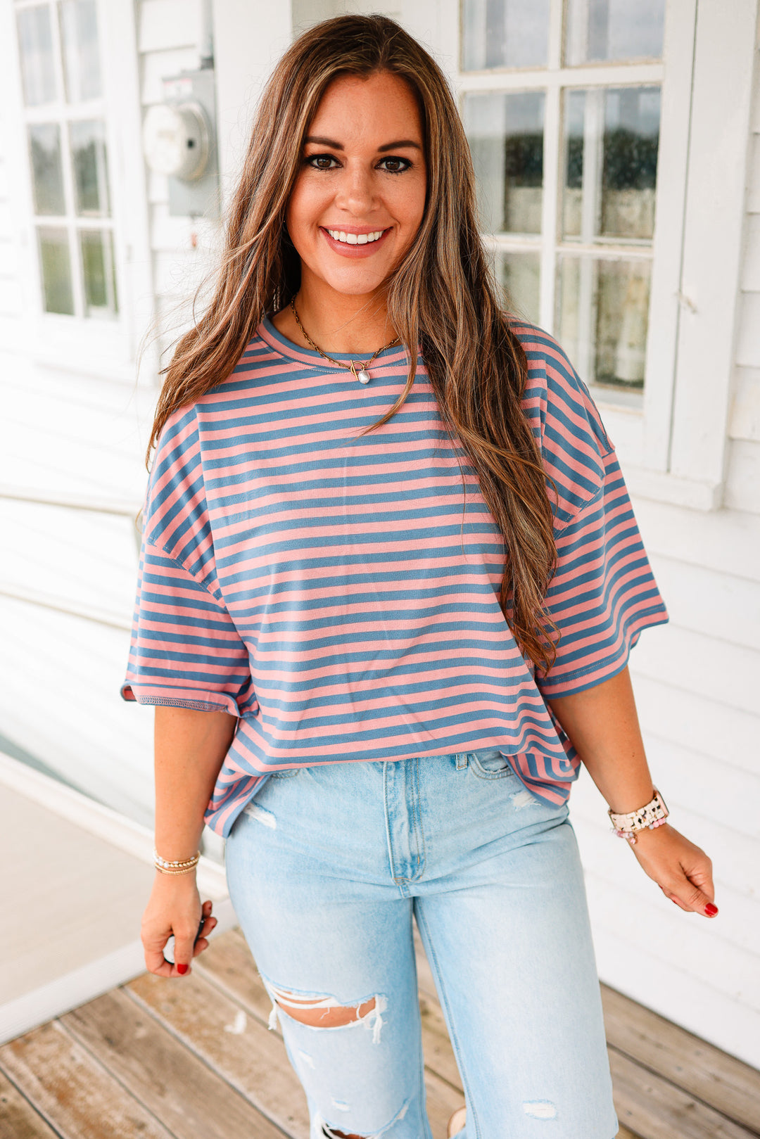 Jack Stripe Boyfriend Tee - Rose