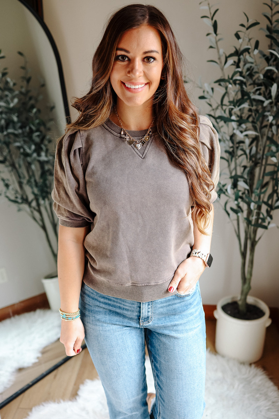 Alma Pleated Sweatshirt Tee - Black