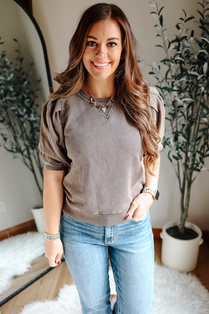 Alma Pleated Sweatshirt Tee - Black