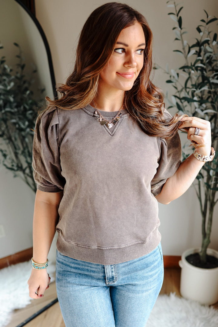 Alma Pleated Sweatshirt Tee - Black