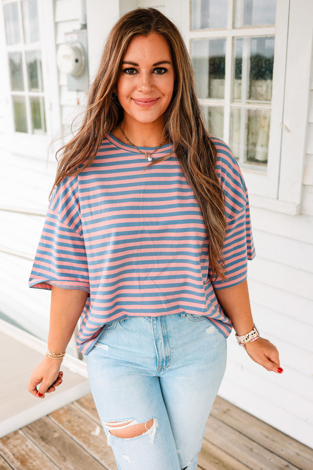Jack Stripe Boyfriend Tee - Rose