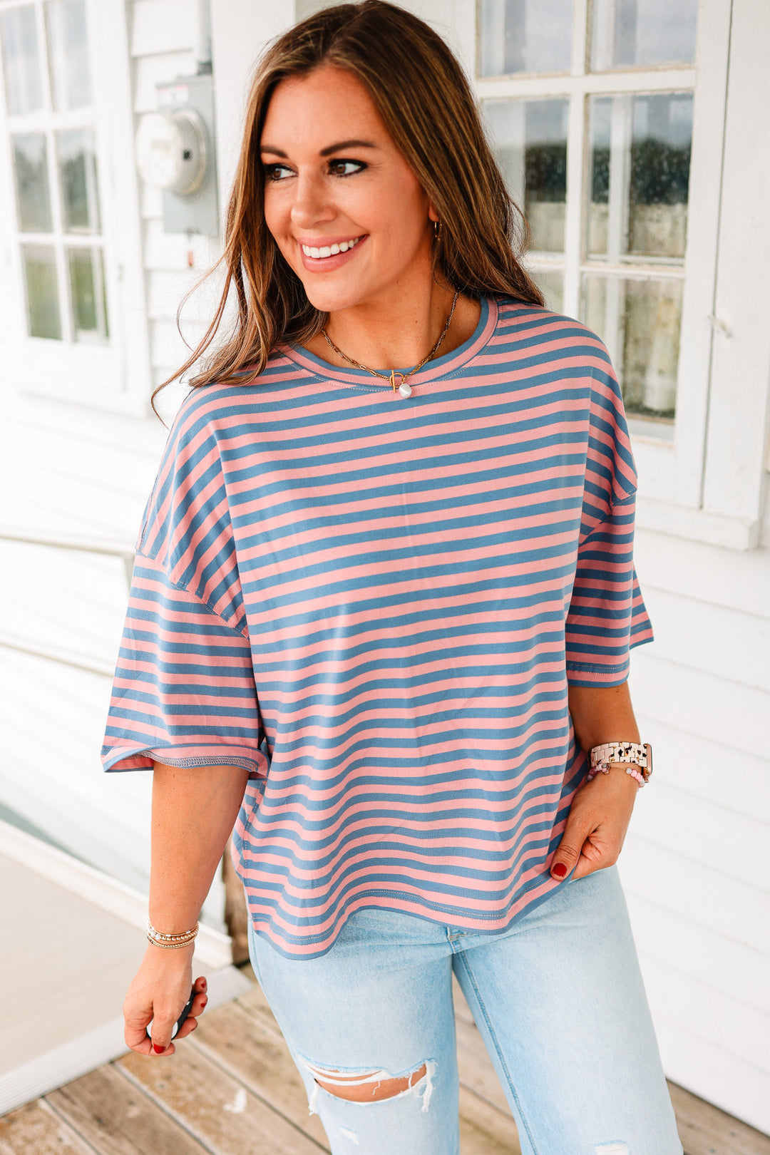 Jack Stripe Boyfriend Tee - Rose