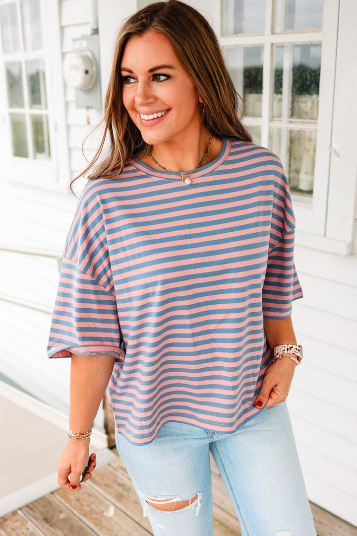 Jack Stripe Boyfriend Tee - Rose