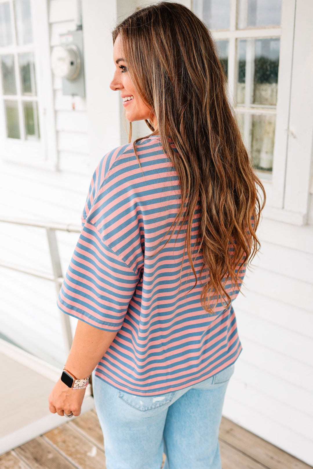 Jack Stripe Boyfriend Tee - Rose