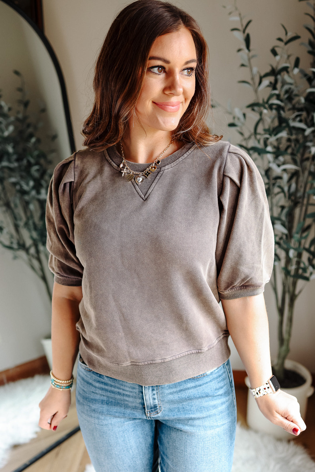 Alma Pleated Sweatshirt Tee - Black