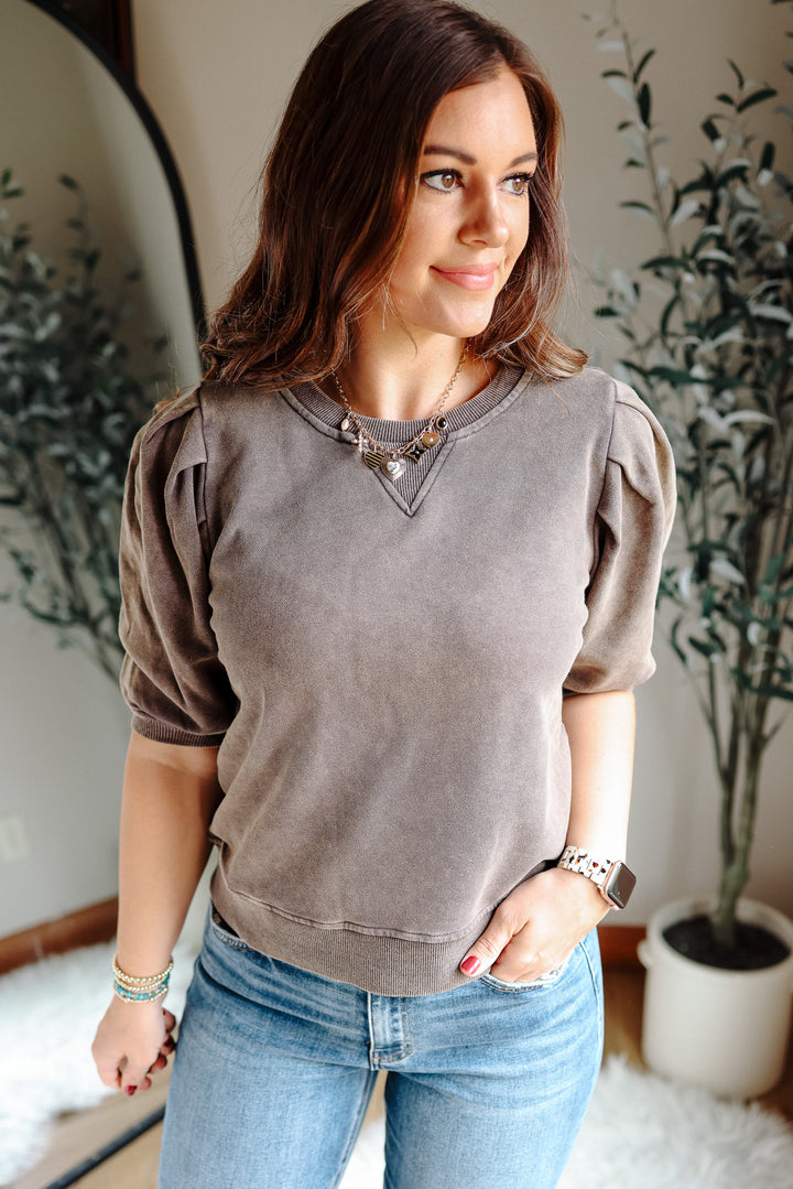 Alma Pleated Sweatshirt Tee - Black