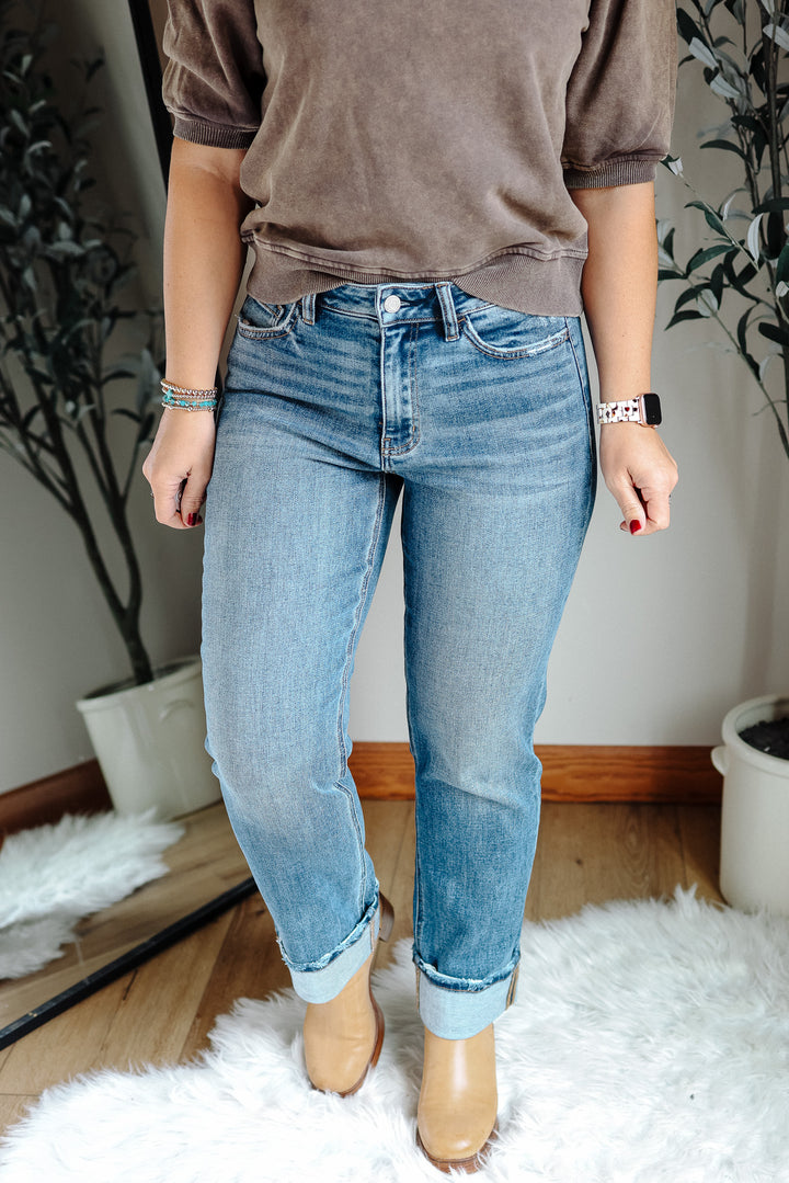 VERVET: NICO HIGH RISE CUFFED STRAIGHT JEANS