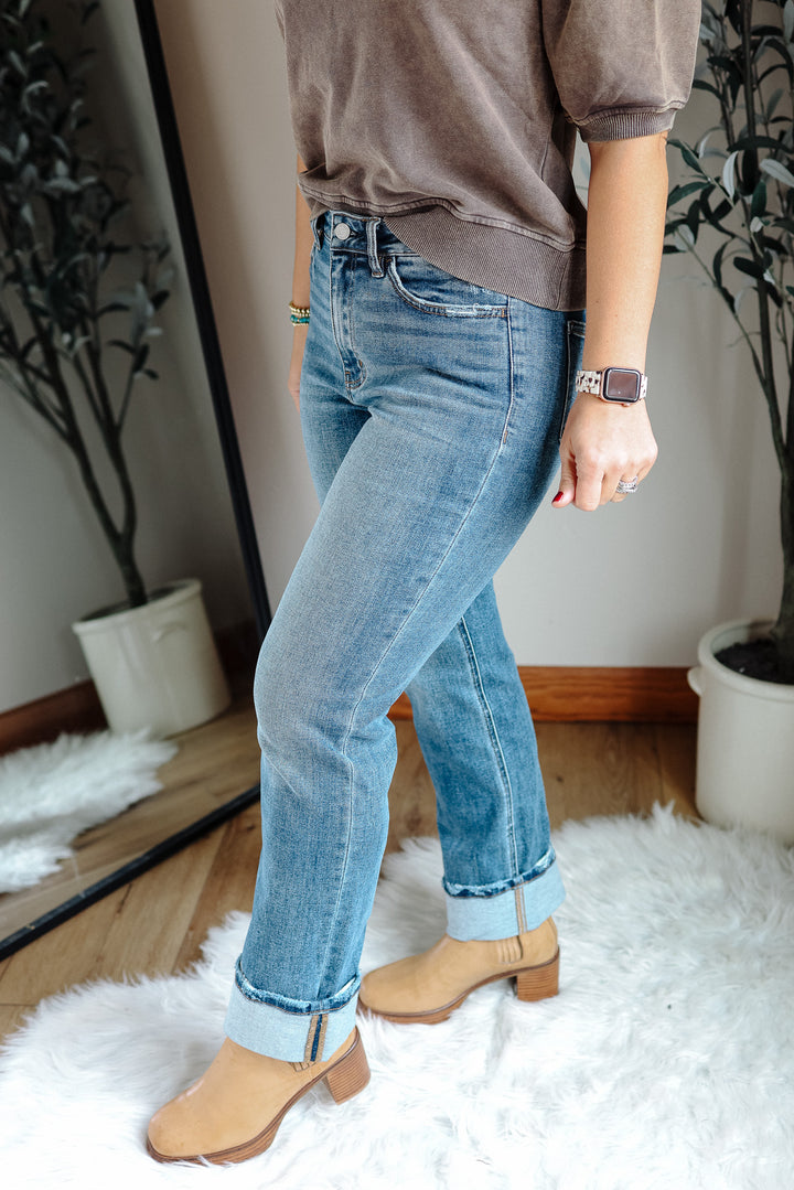 VERVET: NICO HIGH RISE CUFFED STRAIGHT JEANS
