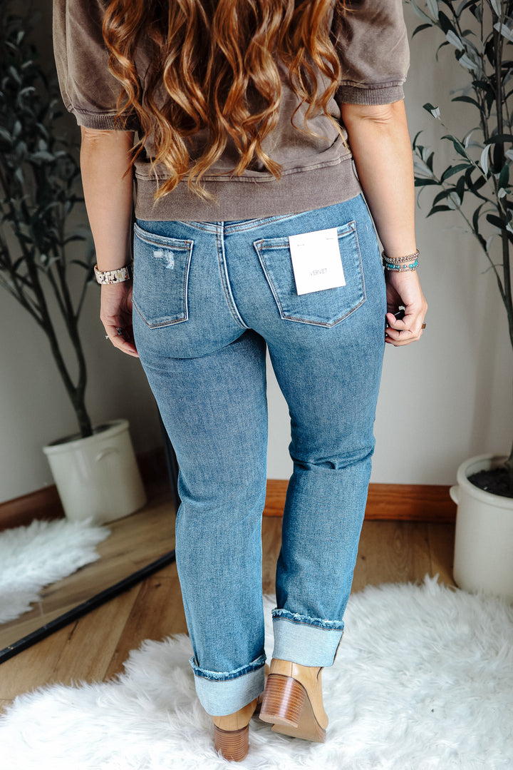 VERVET: NICO HIGH RISE CUFFED STRAIGHT JEANS