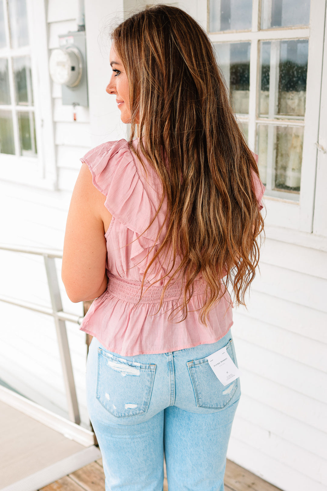 Iris Flutter Sleeve Smock Waist Top