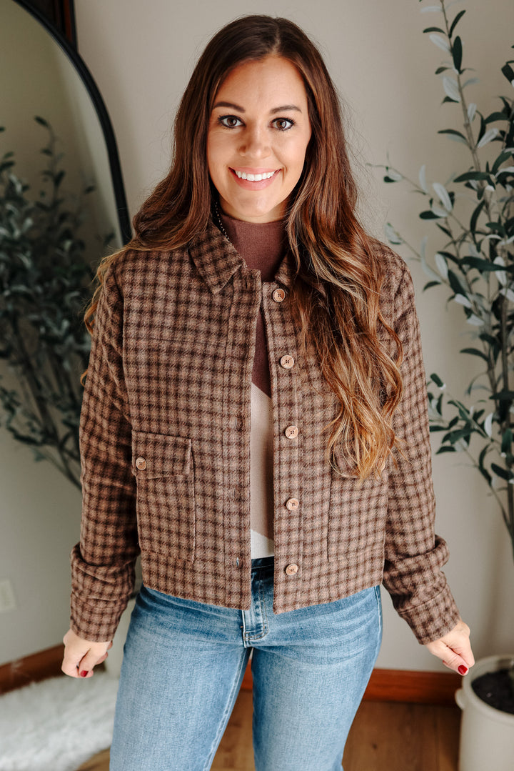 Clare Plaid Crop Jacket - Brown