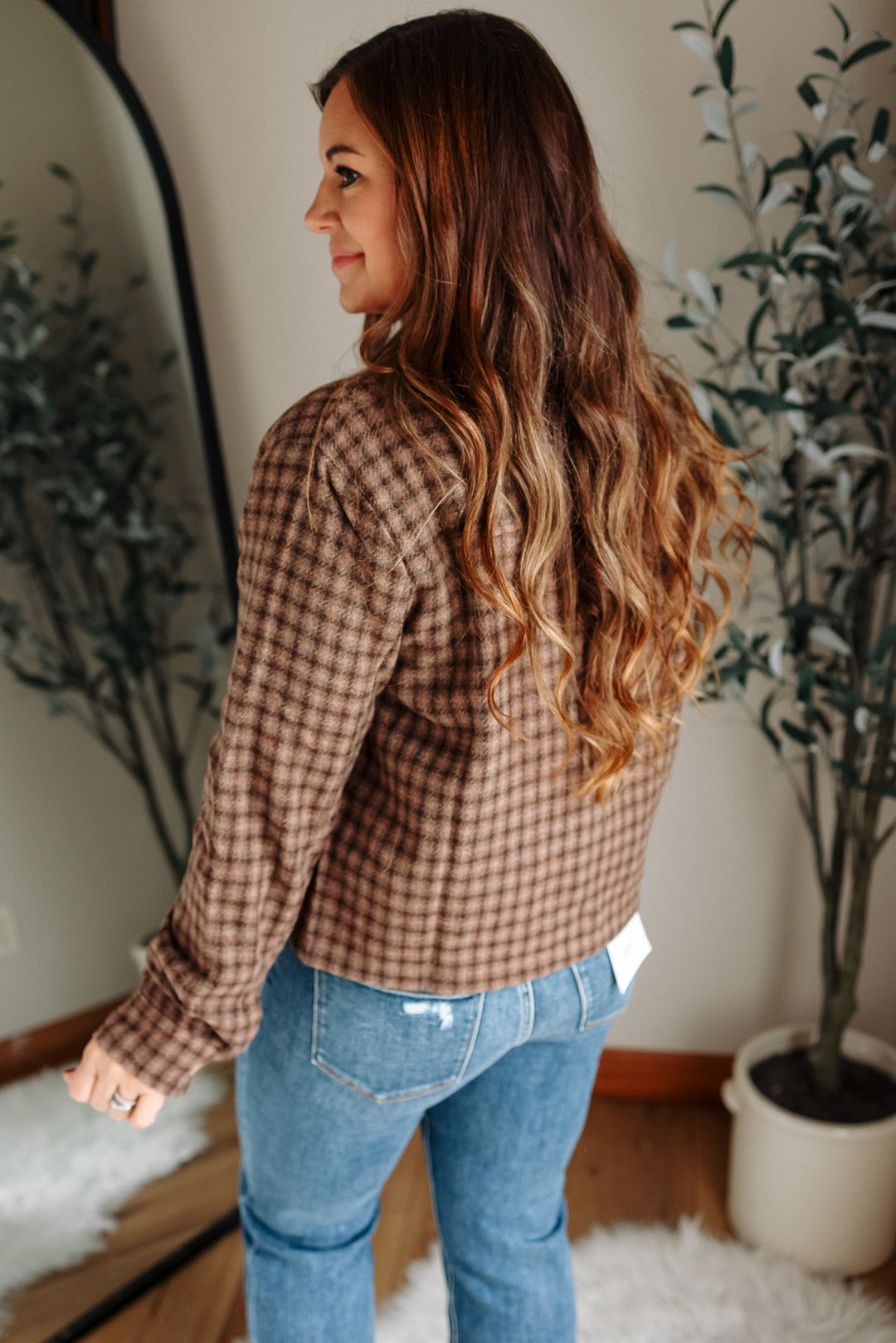 Clare Plaid Crop Jacket - Brown