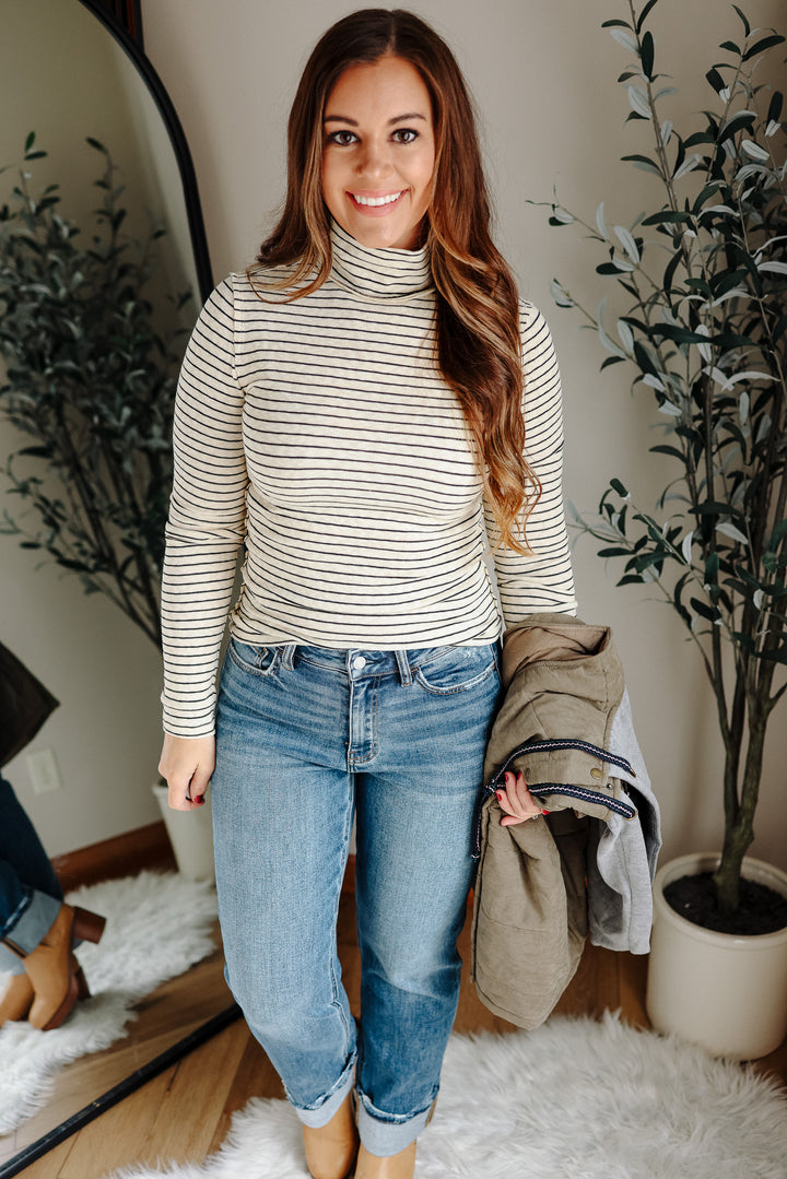 Talia Stripe Turtleneck Long Sleeve - Natural